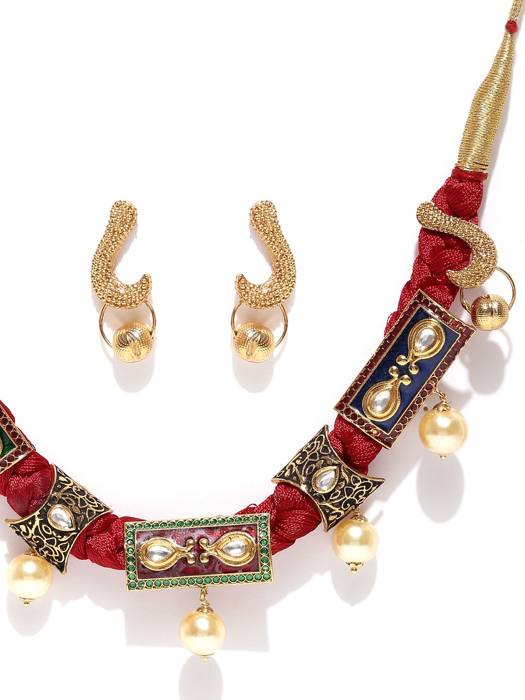 YouBella Red  Gold-Toned Stone-Studded Beaded Jewellery Set